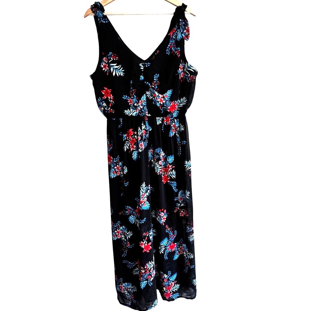 AS U WISH Black Floral Sleeveless Maxi Dress Women's XL Boho Flowy